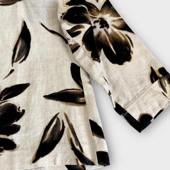 JM Collection Petite 100% Linen Floral 3/4 Sleeves Button Up Top Blouse Size 10P - Picture 10 of 13